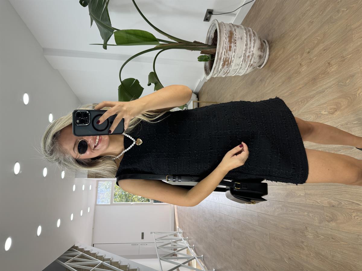 Sıfır Kol Tüvit Elbise - Siyah