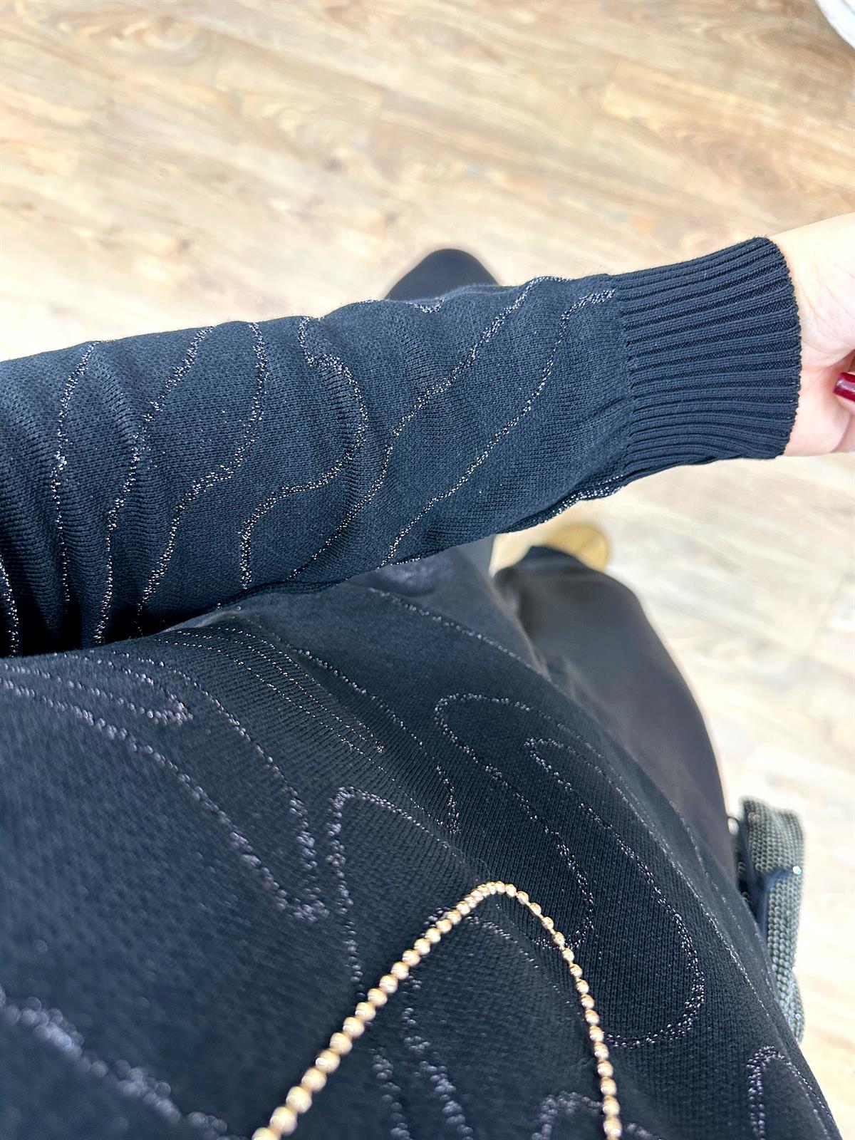 Sim Geçişli Balıkçı Yaka Triko Kazak-Siyah