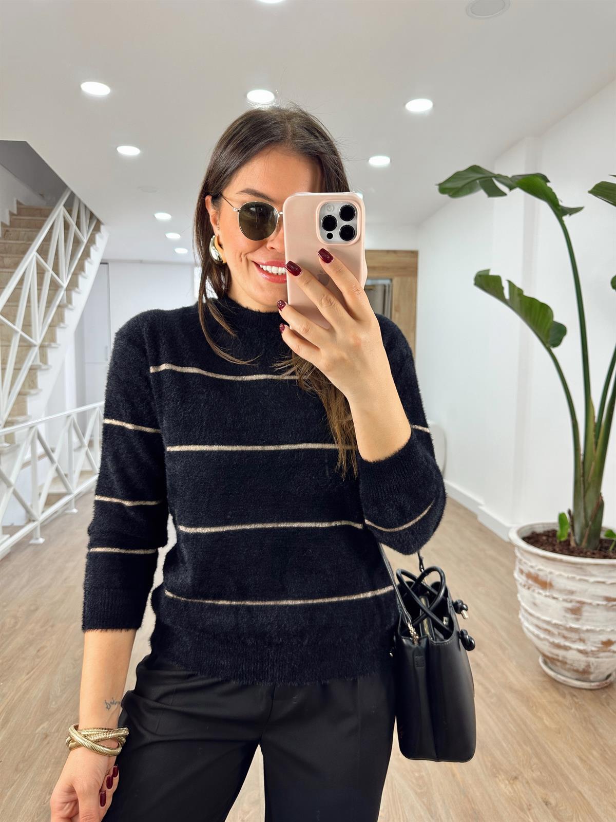 Sim Şeritli Yumoş Kazak-Siyah