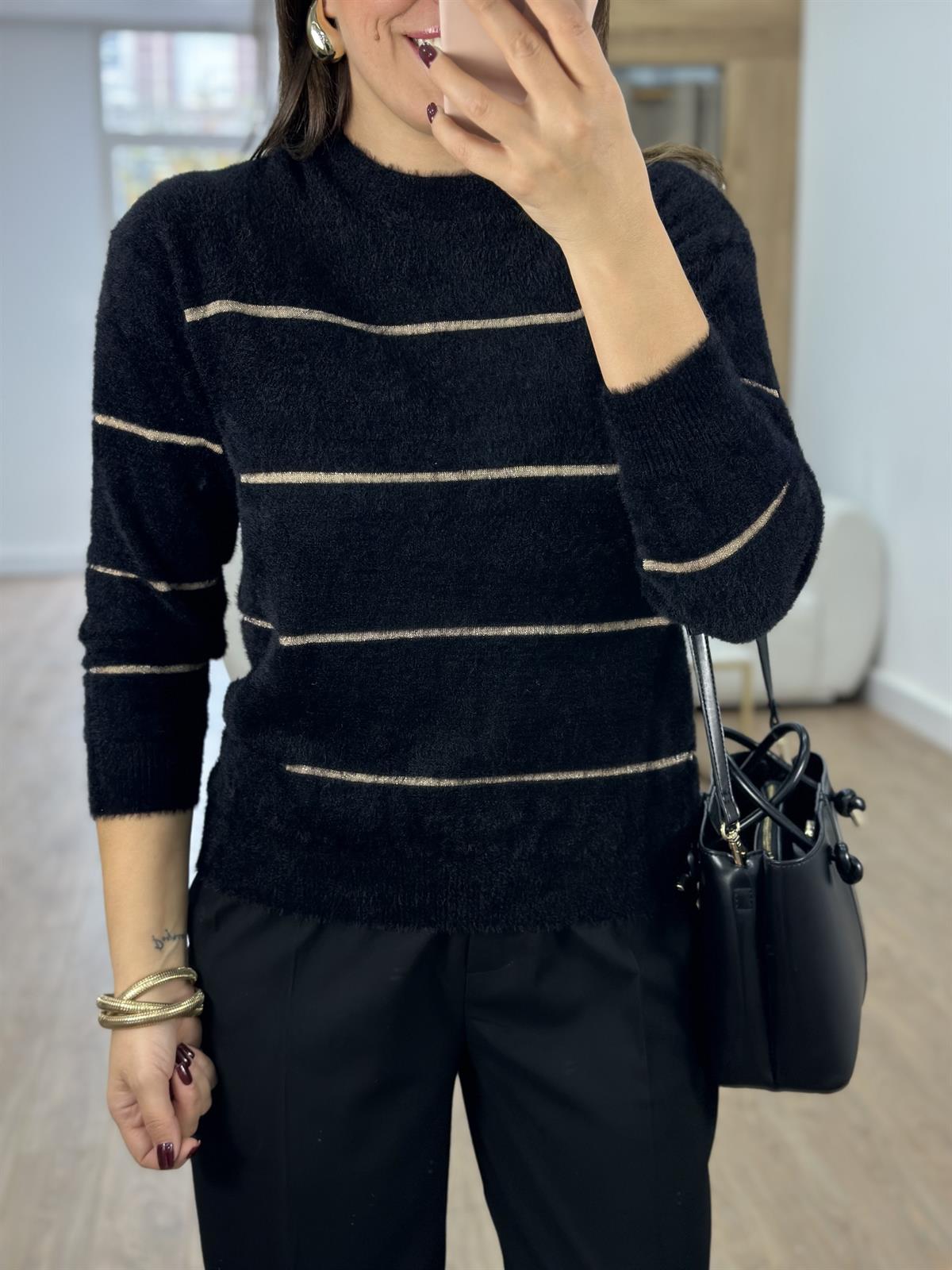 Sim Şeritli Yumoş Kazak-Siyah