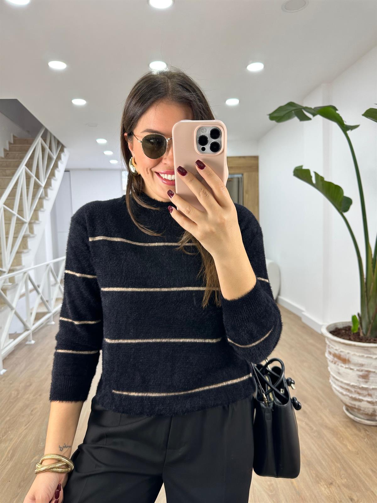 Sim Şeritli Yumoş Kazak-Siyah