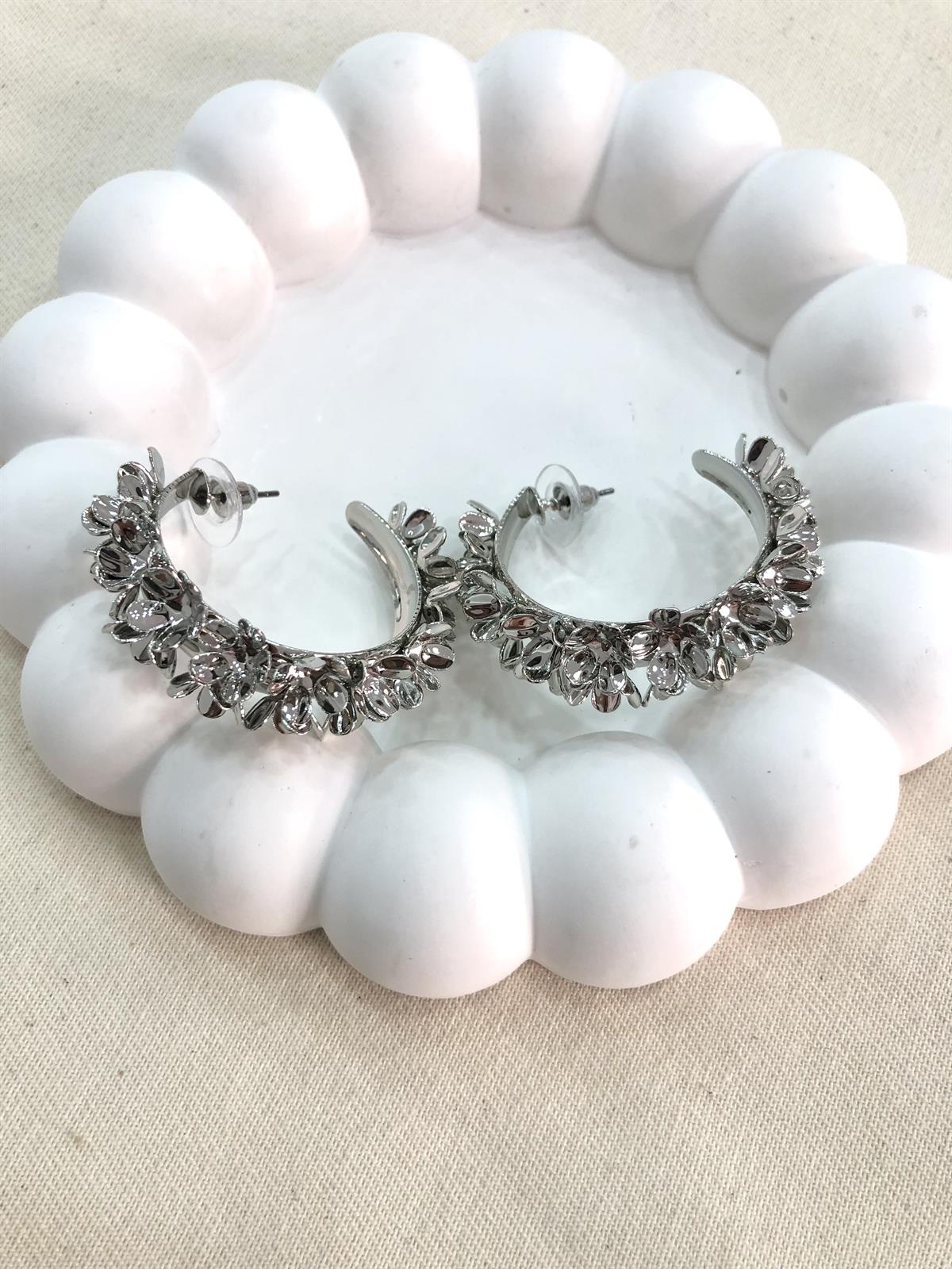 Sıralı Çiçek Tasarım Gümüş Küpe