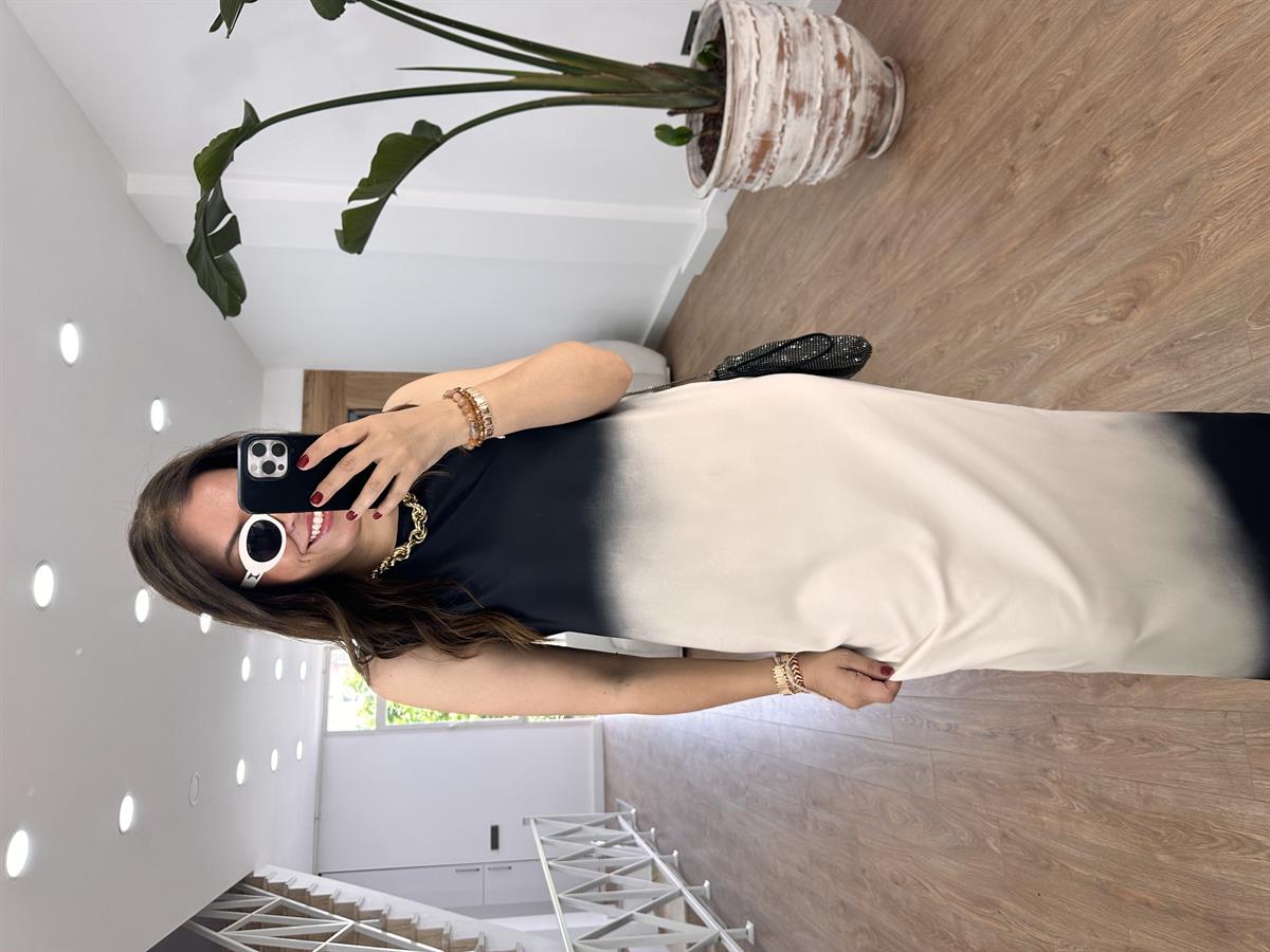 Siyah-Beyaz Batik Desen Elbise