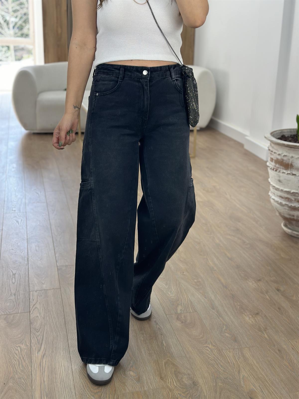 Siyah Yıkamalı Kargo Cepli Jean