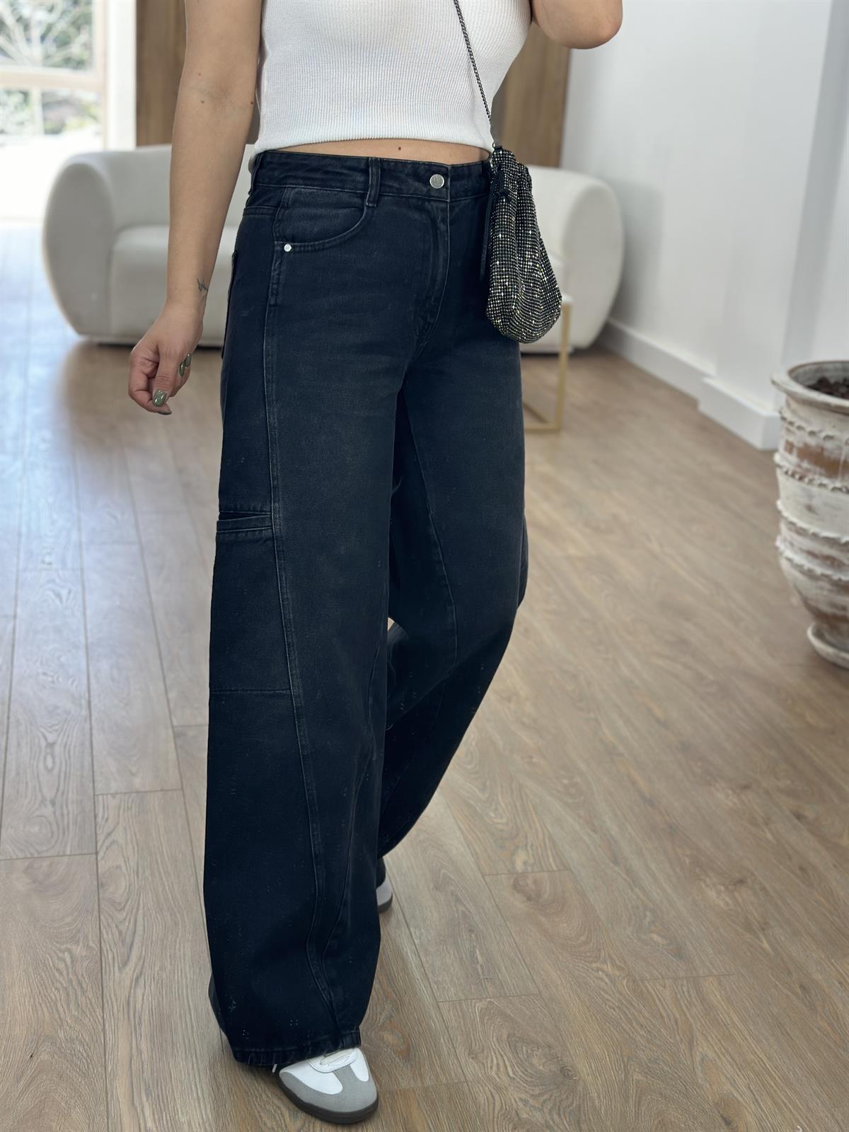 Siyah Yıkamalı Kargo Cepli Jean