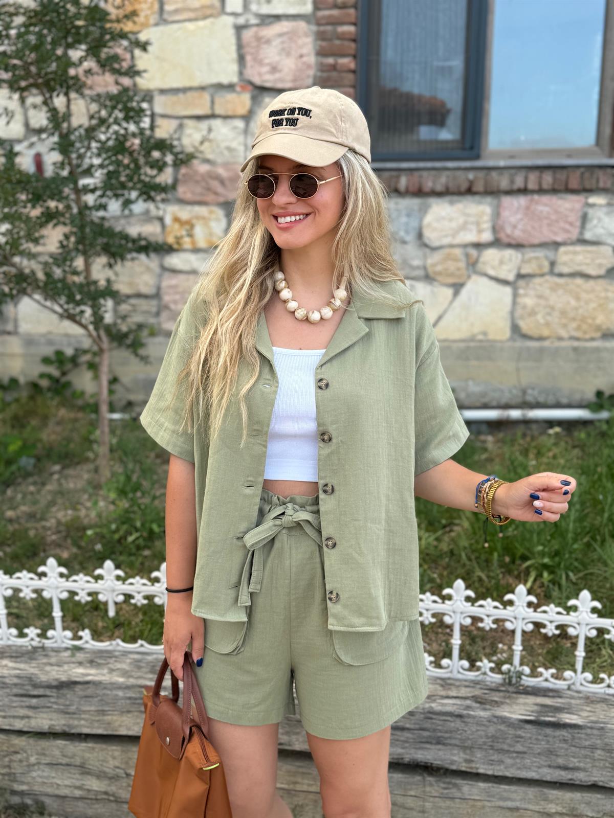 Şortlu Pamuk Müslin Takım-Haki