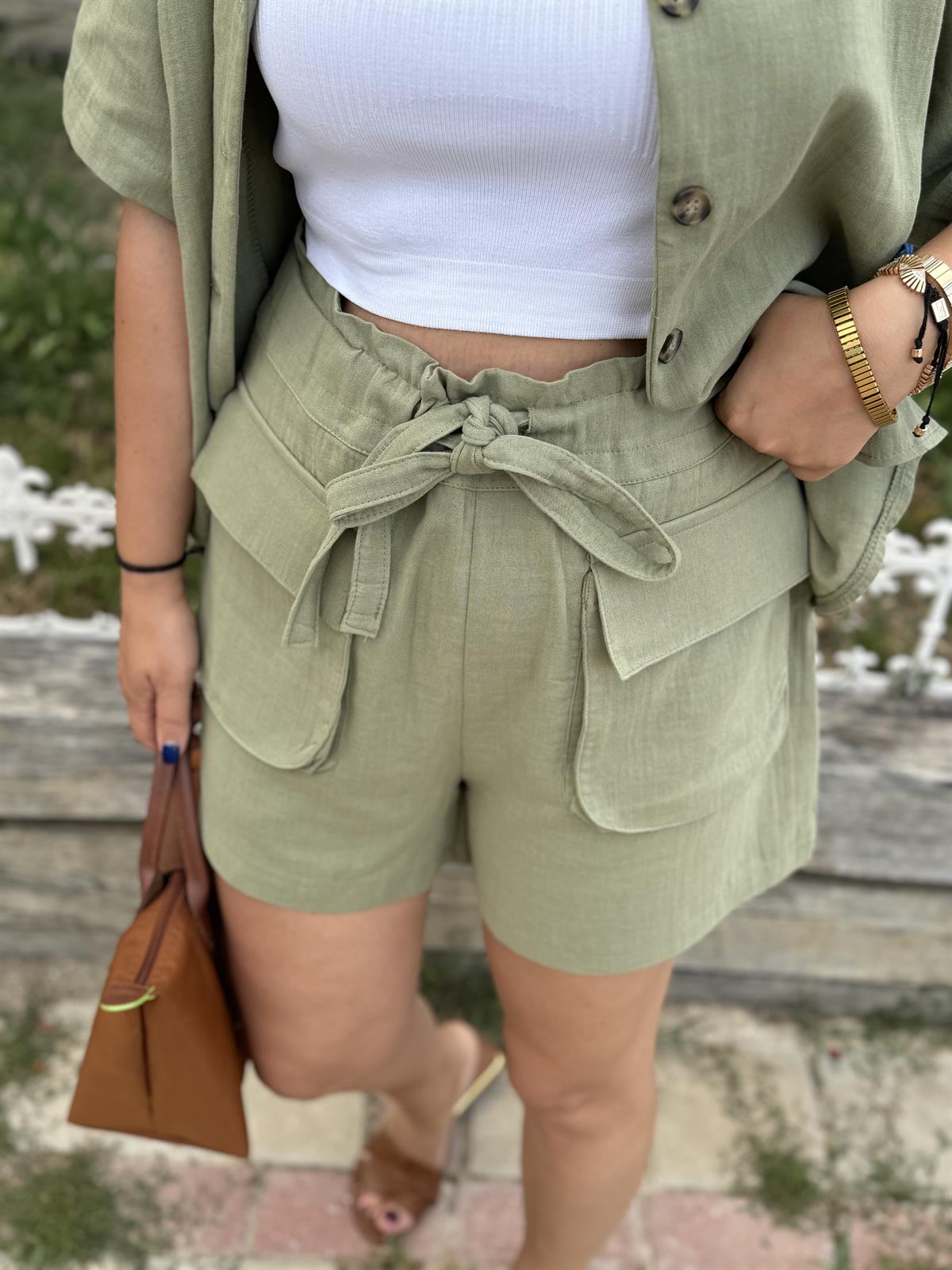 Şortlu Pamuk Müslin Takım-Haki