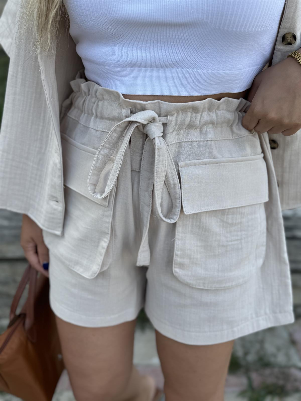 Şortlu Pamuk Müslin Takım-Taş