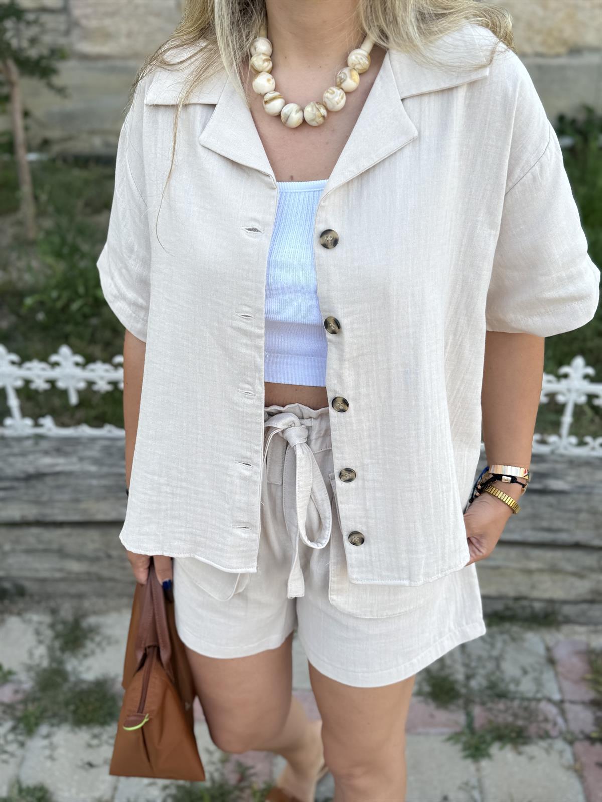 Şortlu Pamuk Müslin Takım-Taş