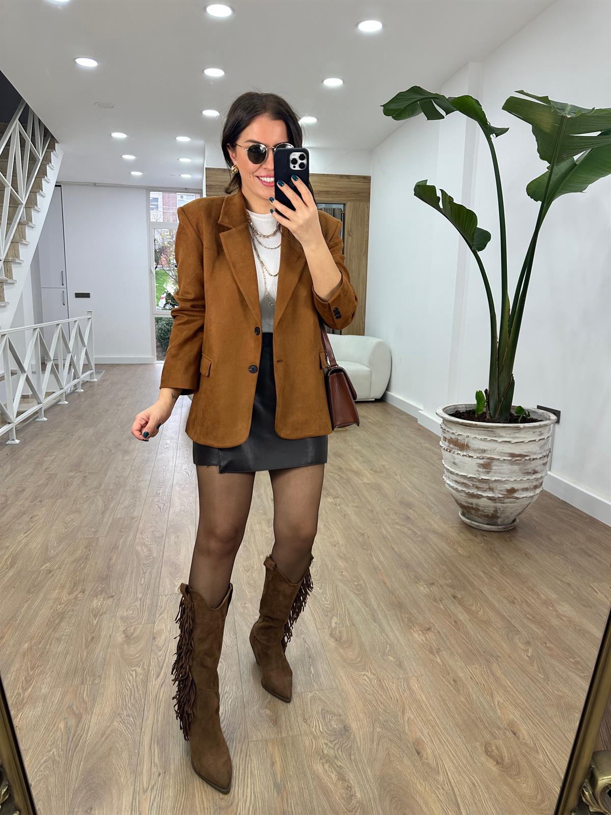 Süet Blazer Ceket-Camel