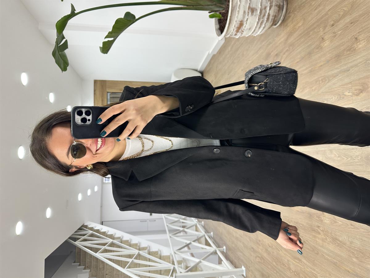 Süet Blazer Ceket-Siyah