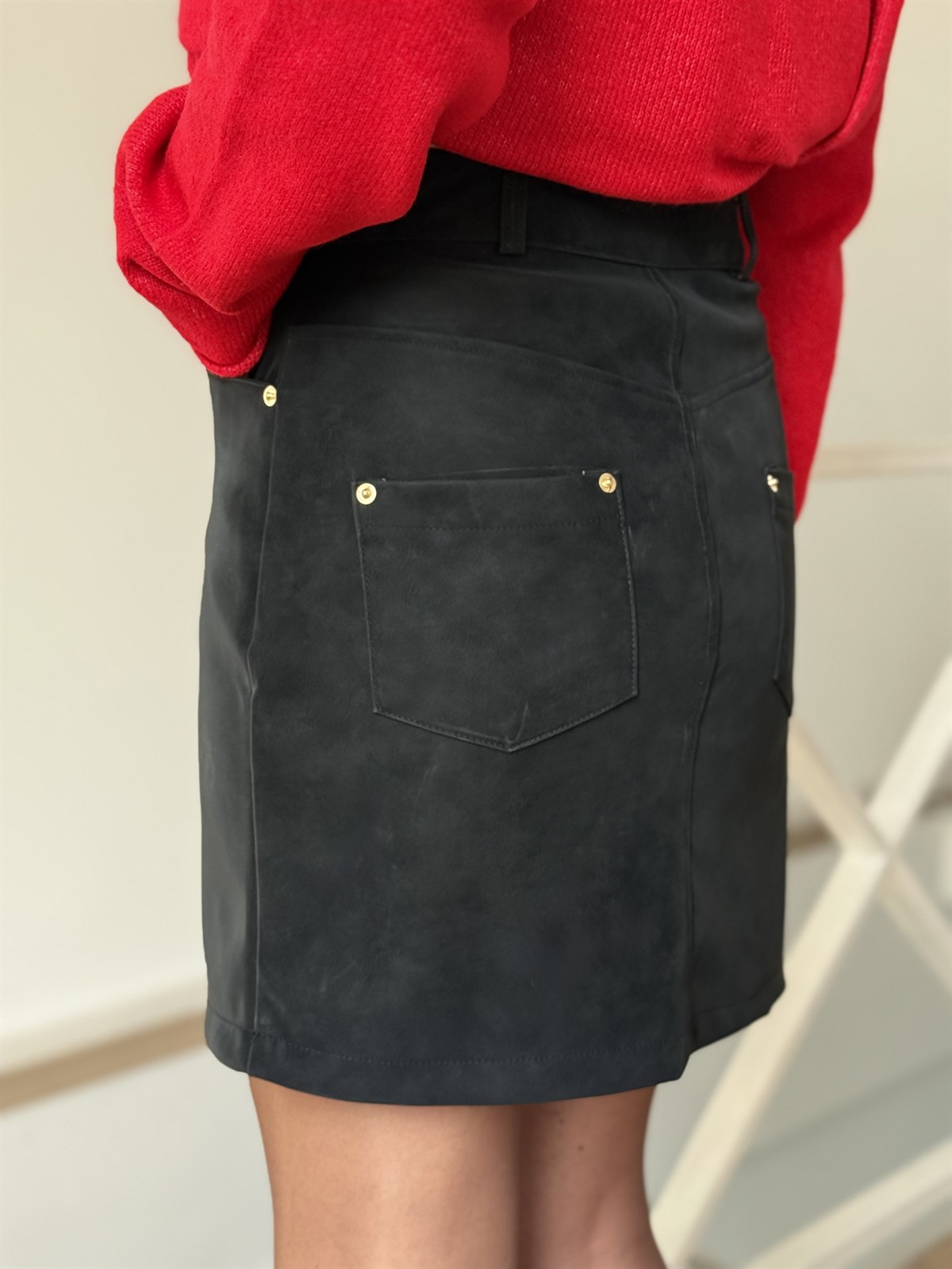 Süet Mini Etek - Siyah