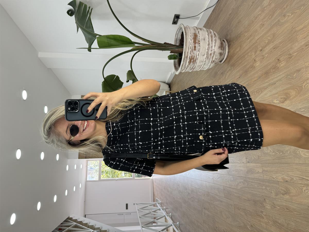 Süs Cep Detaylı Tüvit Elbise - Siyah