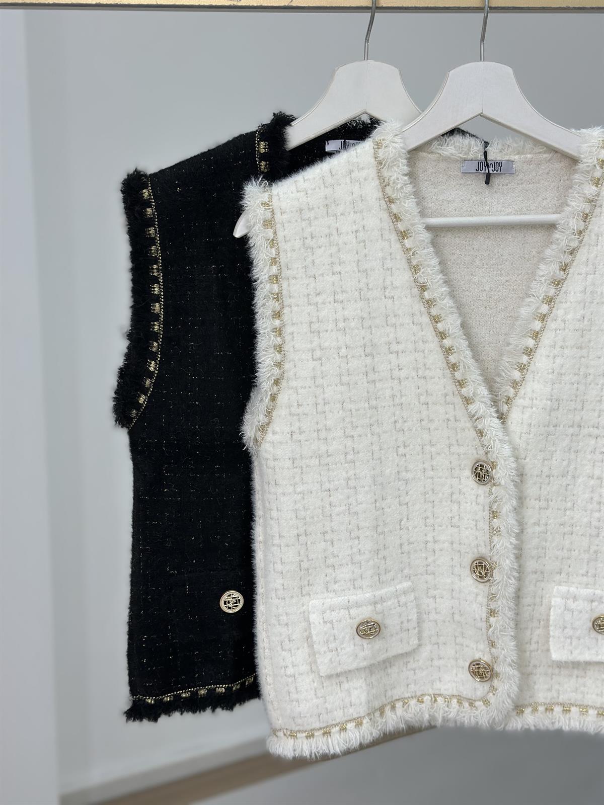 Süs Cepli Gold İşlemeli Angora Yelek - Ekru