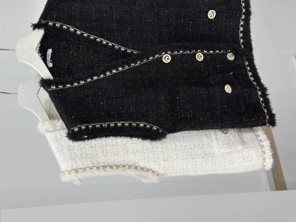 Süs Cepli Gold İşlemeli Angora Yelek - Siyah