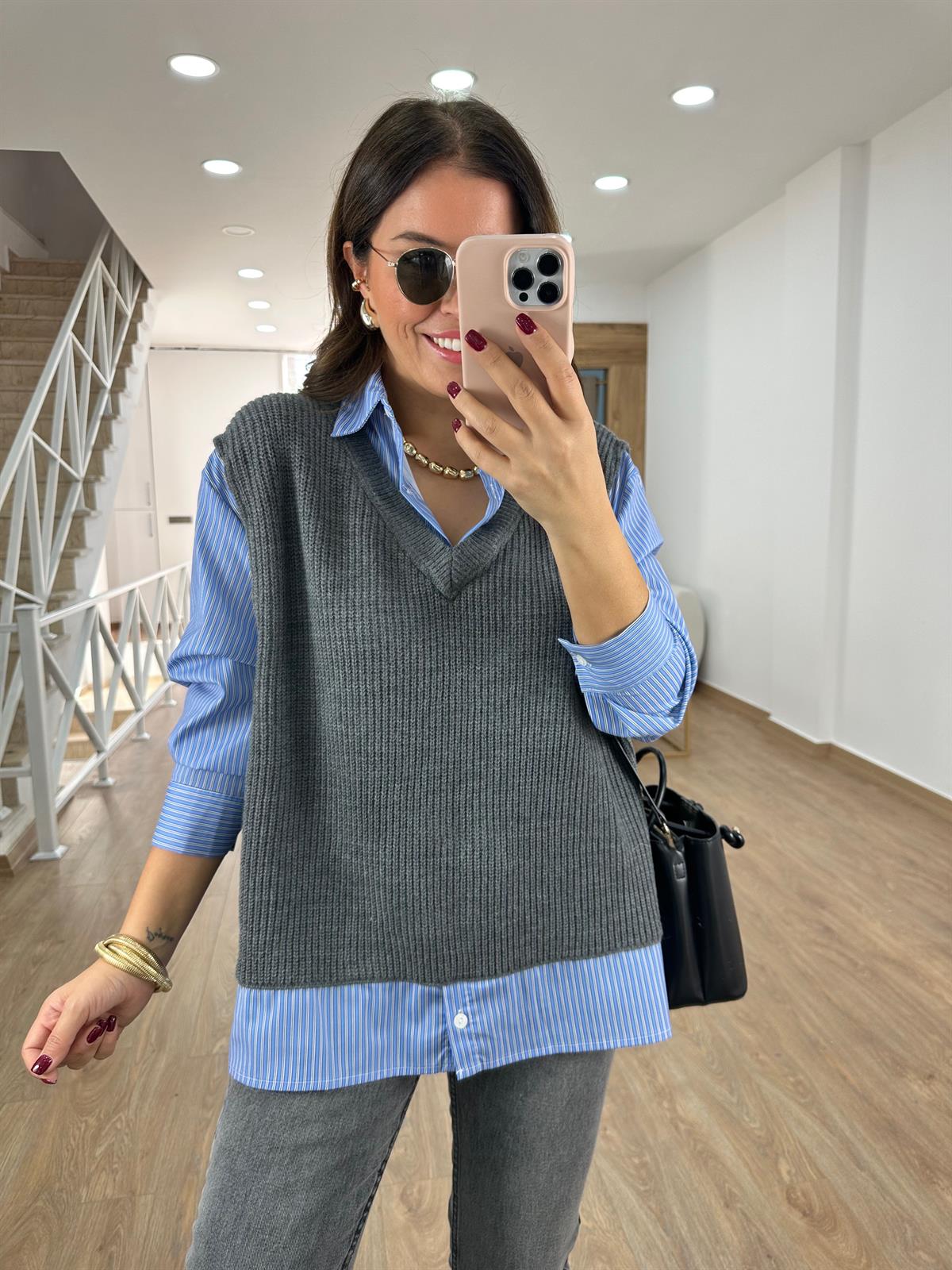 Süveter Garnili Salaş Gömlek