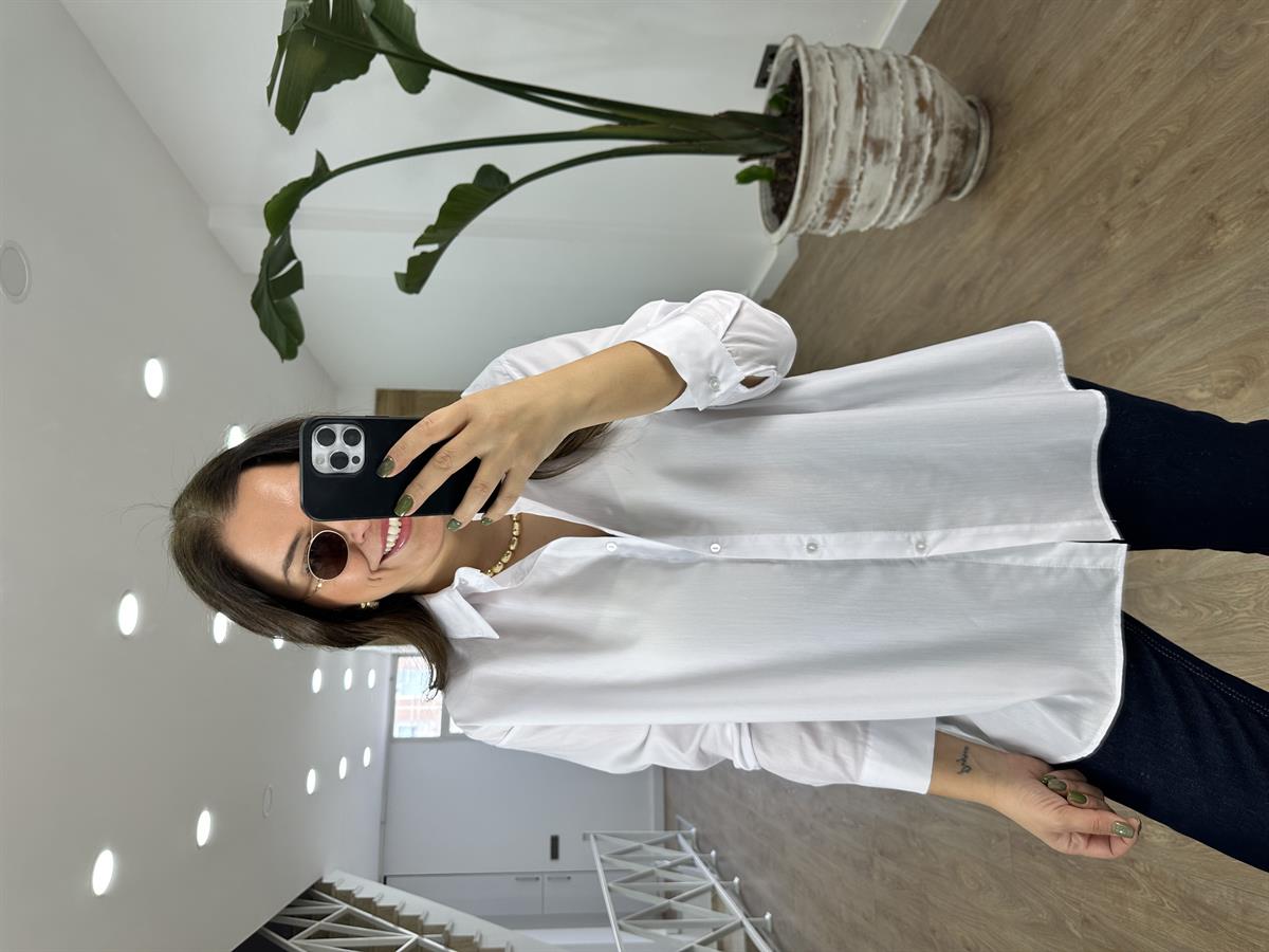 Sweat Detaylı Yandan Kemerli Poplin Gömlek