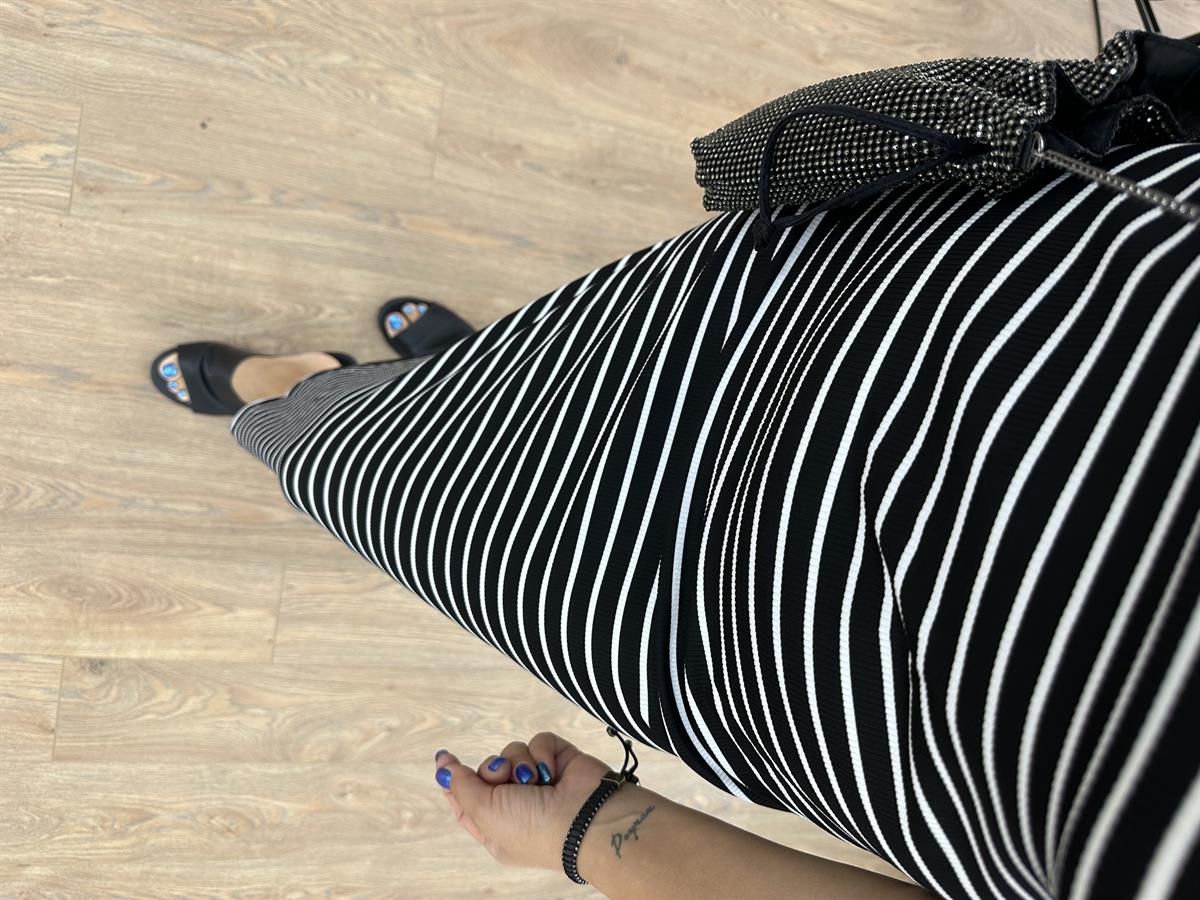 T Kol Full Likralı Fitilli Çizgili Elbise