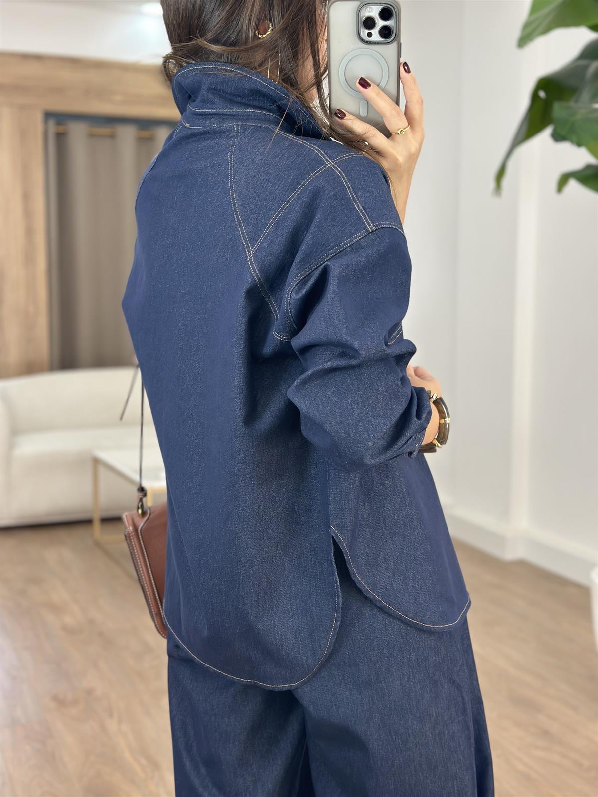 Taba Dikişli Denim Gömlek