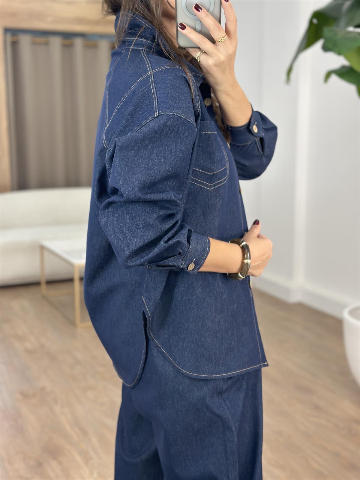 Taba Dikişli Denim Gömlek