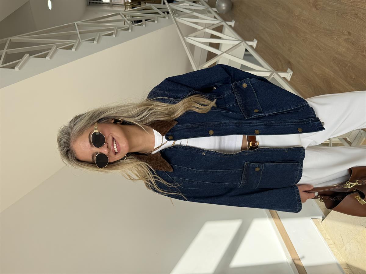 Taba Kadife Yakalı Denim Ceket