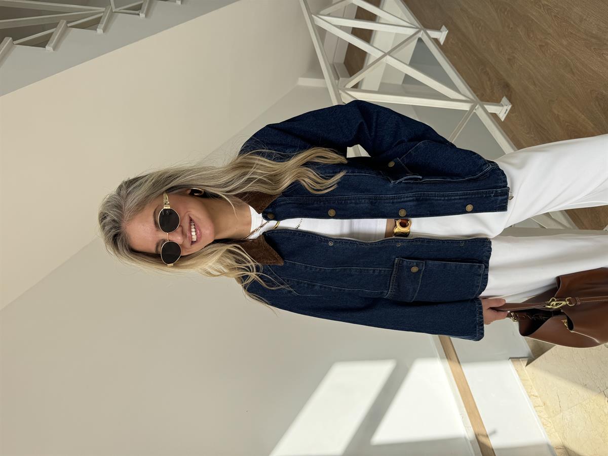 Taba Kadife Yakalı Denim Ceket