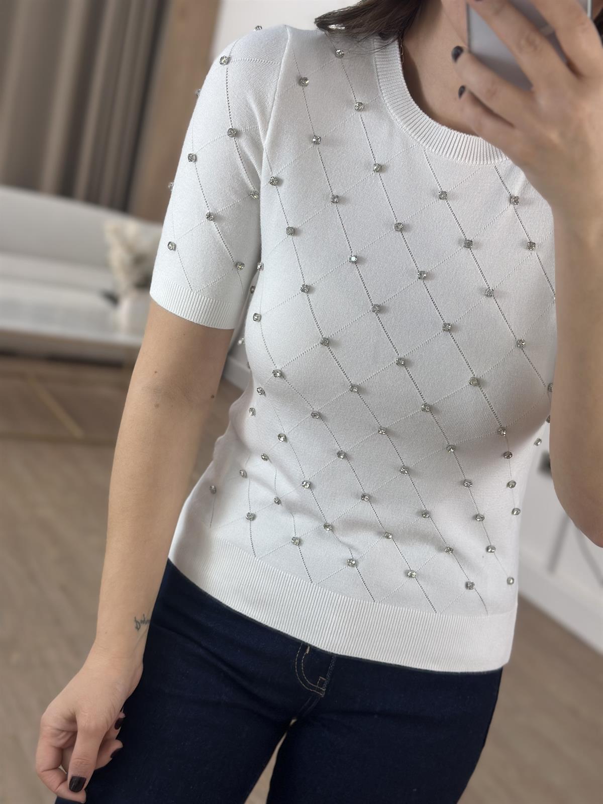 Taş Detaylı Triko - Beyaz