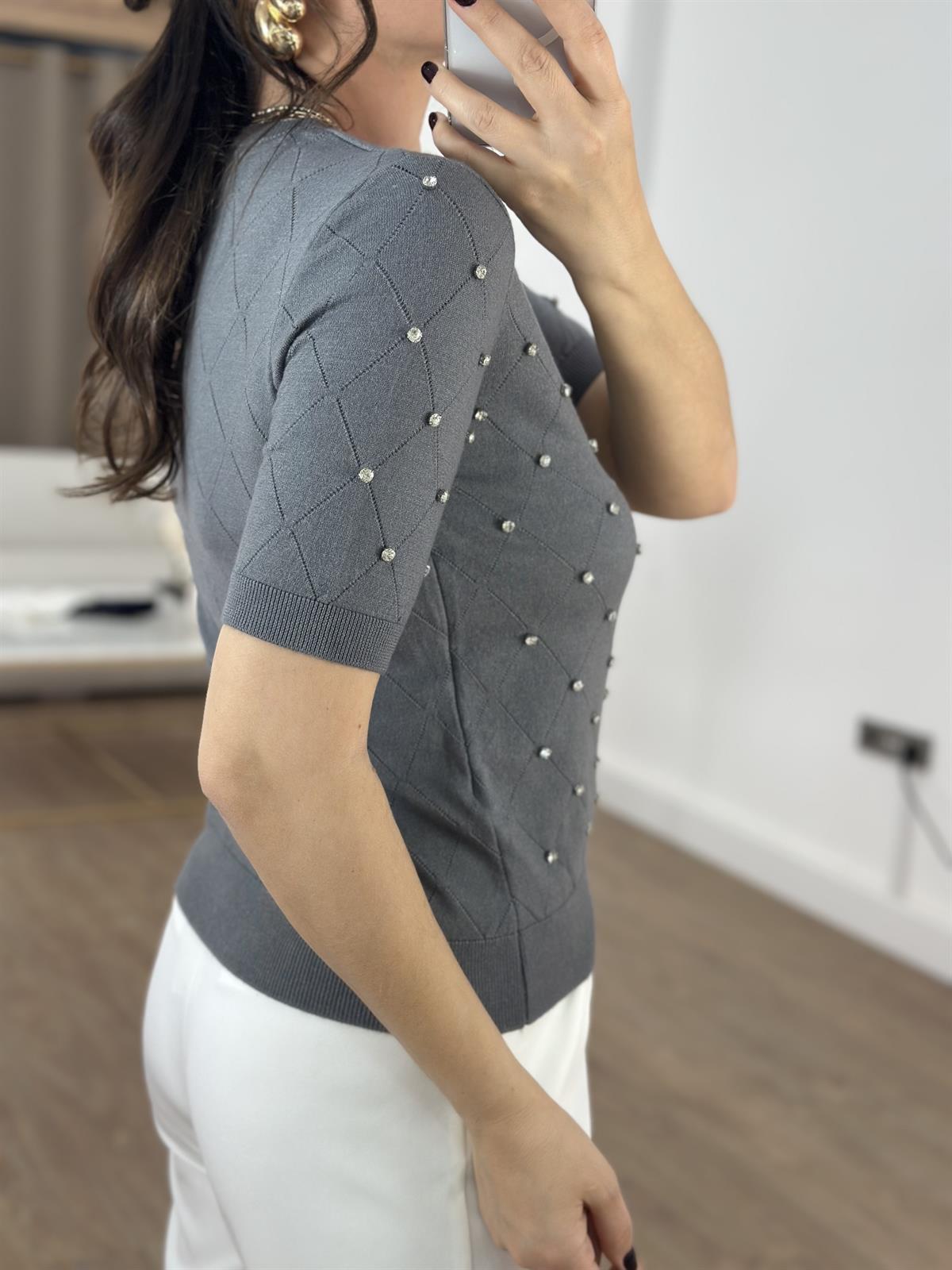 Taş Detaylı Triko - Gri