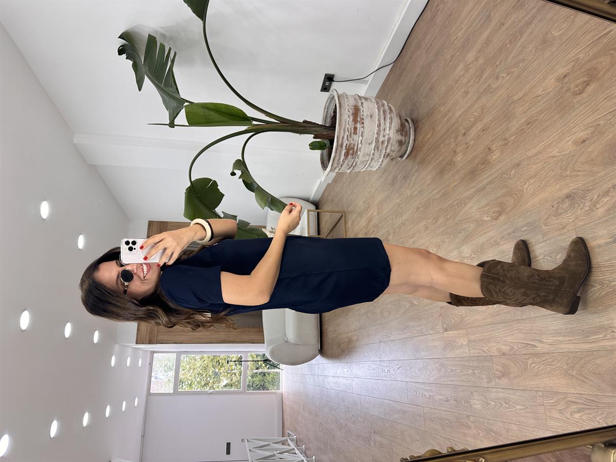 Tasarım Düğme Detaylı Elbise-Lacivert