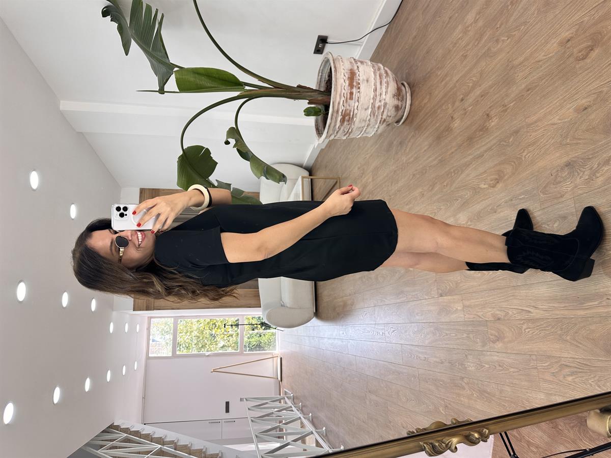 Tasarım Düğme Detaylı Elbise-Siyah