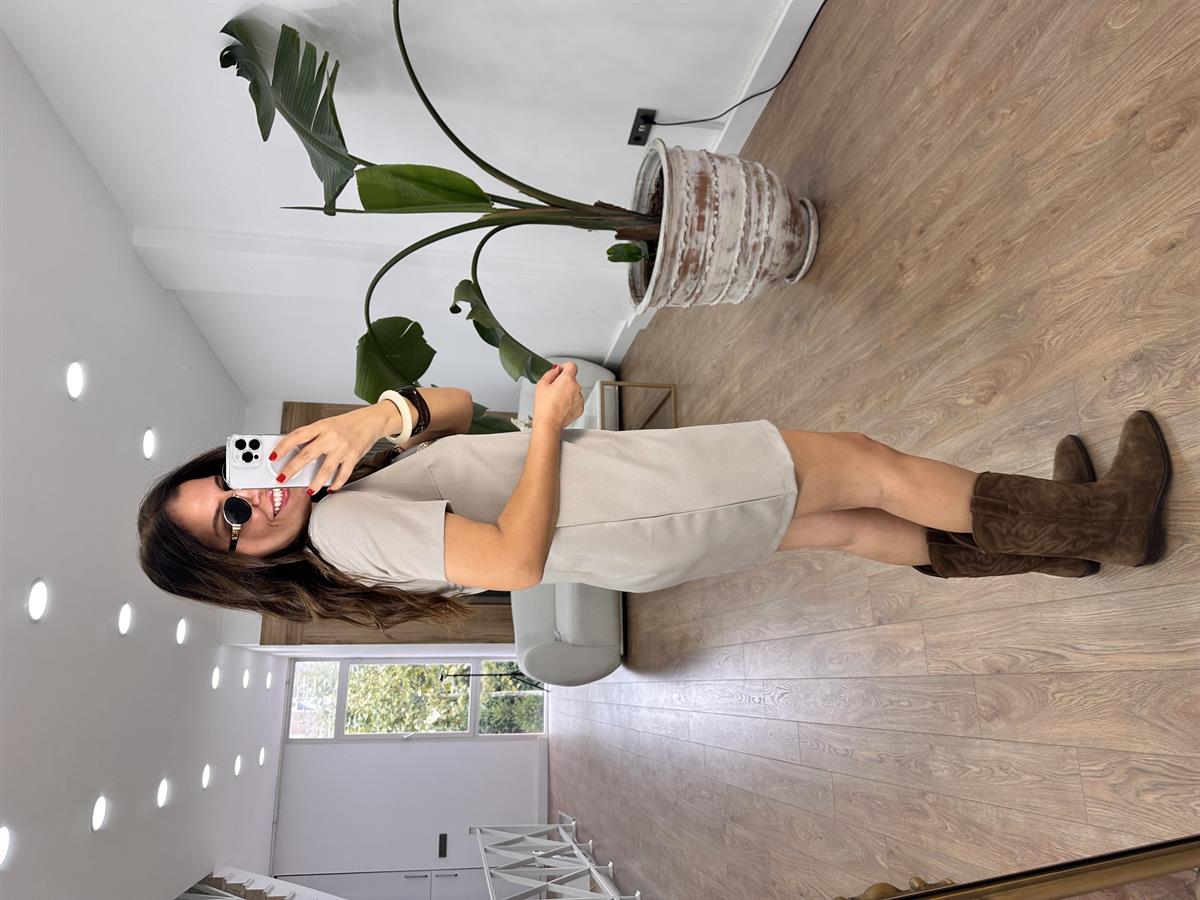 Tasarım Düğme Detaylı Elbise-Taş