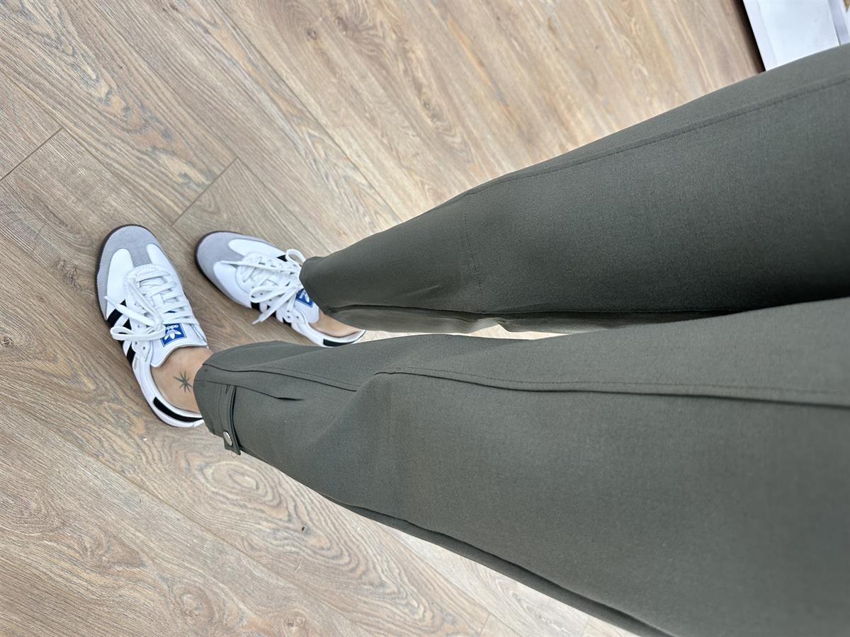 Tasarım Paça Beli Lastikli Likralı Pantolon-Haki