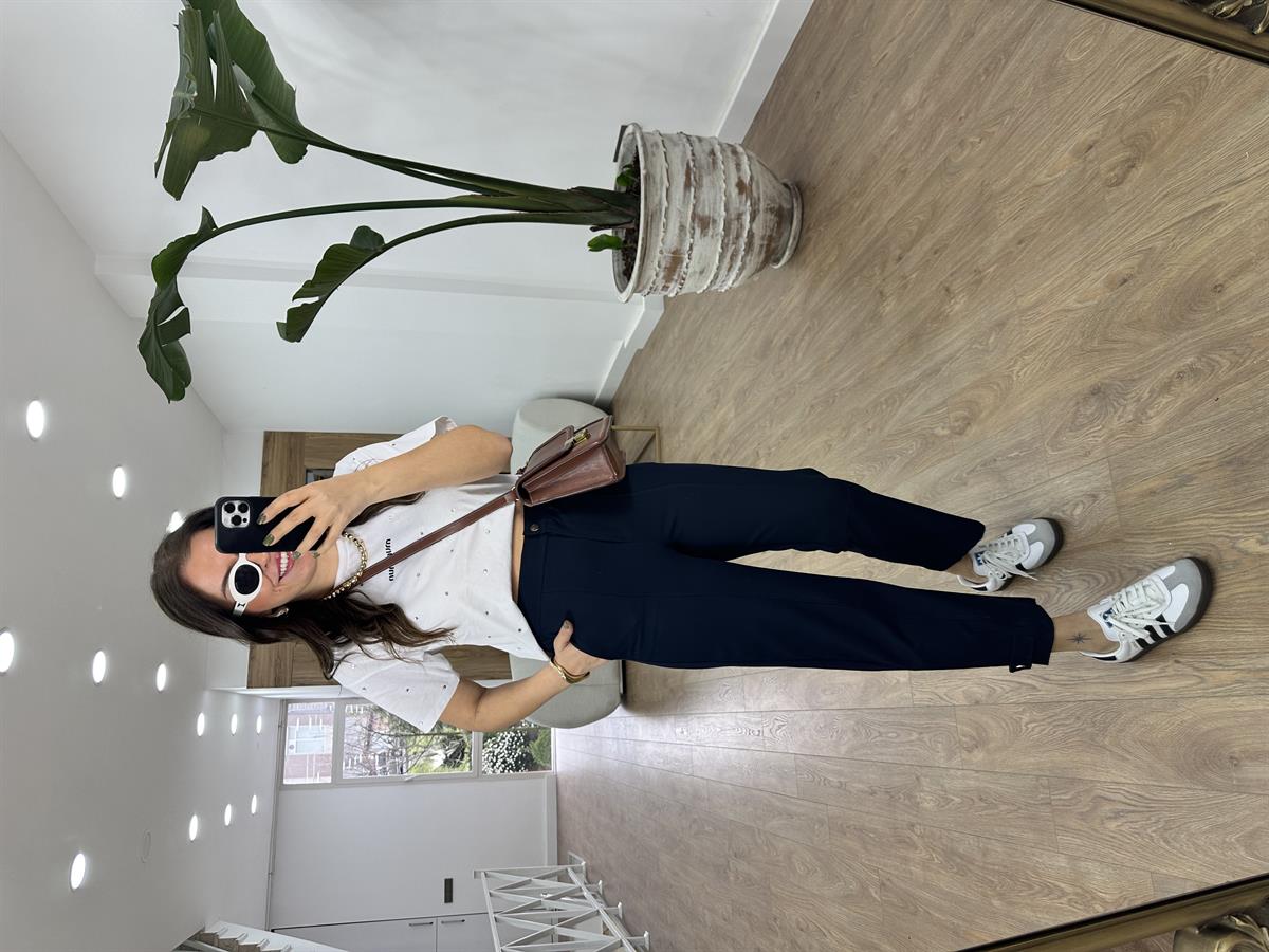 Tasarım Paça Beli Lastikli Likralı Pantolon-Lacivert