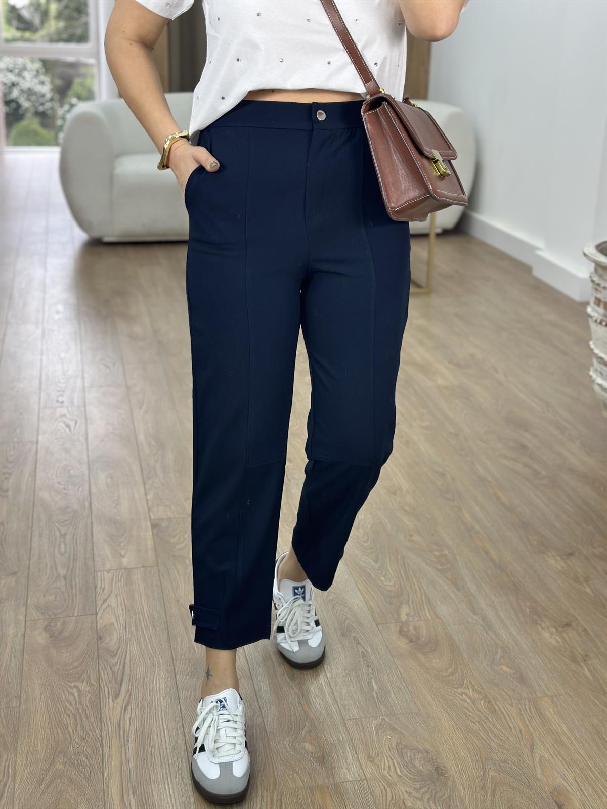 Tasarım Paça Beli Lastikli Likralı Pantolon-Lacivert