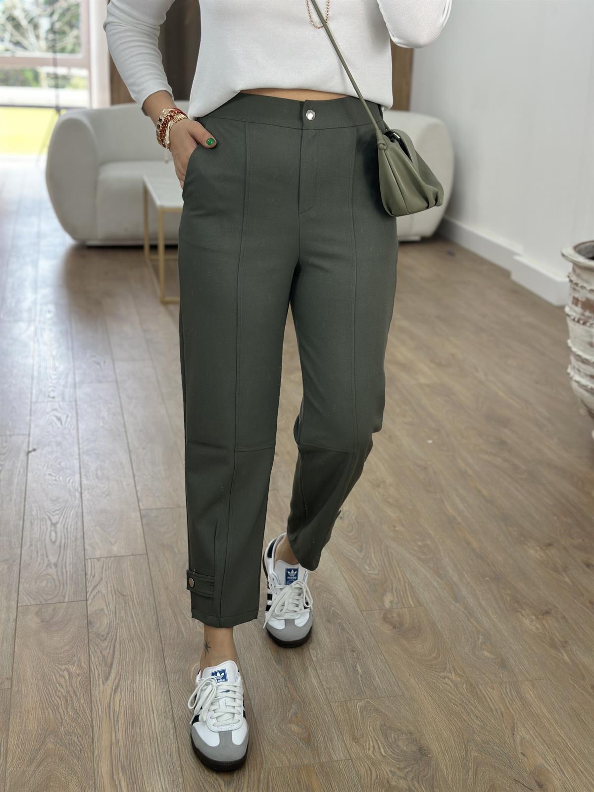 Tasarım Paça Beli Lastikli Likralı Pantolon-Haki