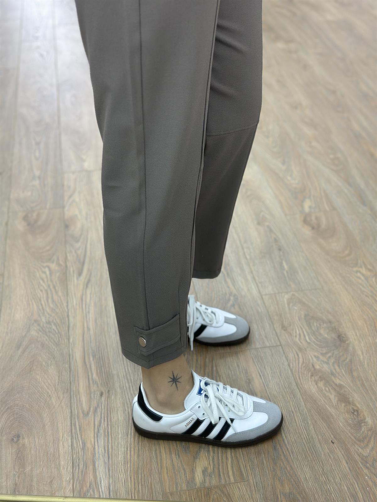 Tasarım Paça Beli Lastikli Likralı Pantolon-Vizon