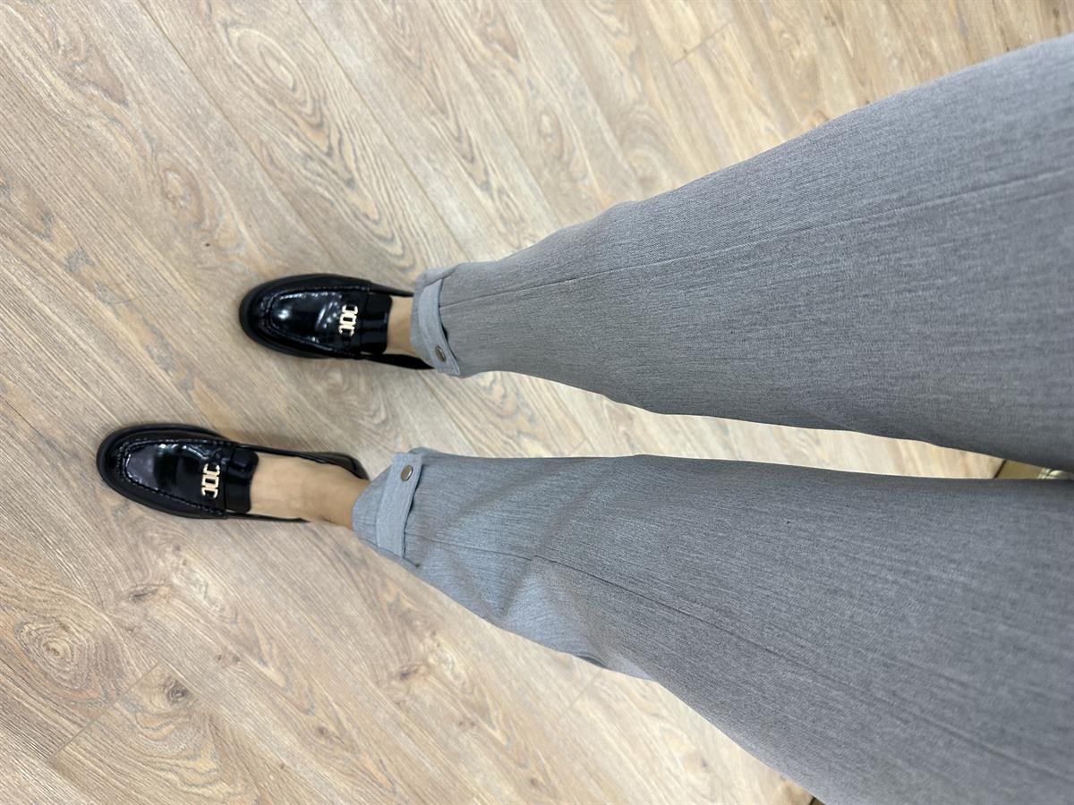 Tasarım Paça Beli Lastikli Likralı Pantolon-Gri