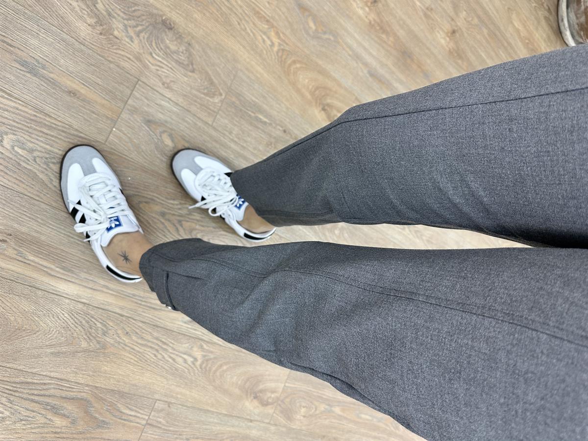 Tasarım Paça Beli Lastikli Likralı Pantolon-Füme