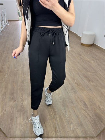 Tasarım Paça Jogger Pantolon-Siyah