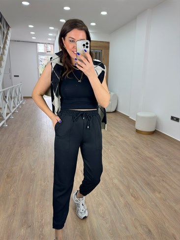 Tasarım Paça Jogger Pantolon-Siyah