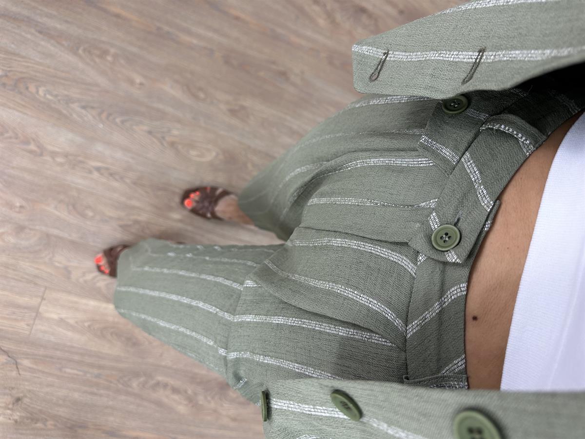 Tasarım Paça Yelekli Takım-Haki