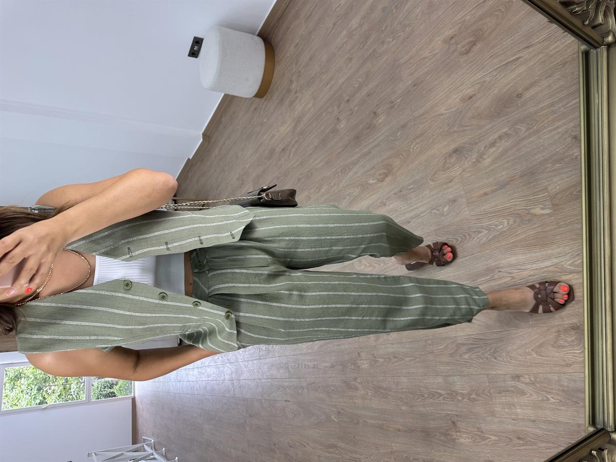 Tasarım Paça Yelekli Takım-Haki