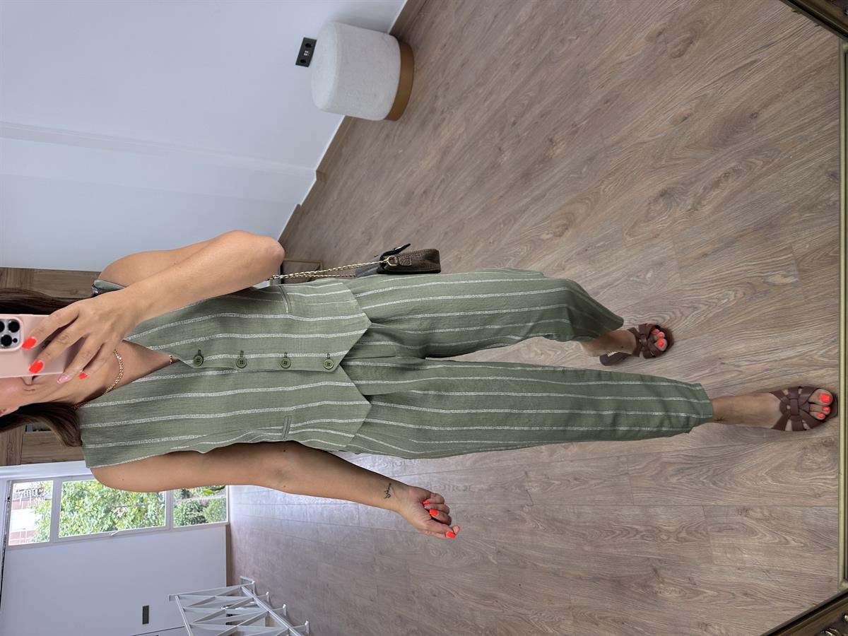 Tasarım Paça Yelekli Takım-Haki