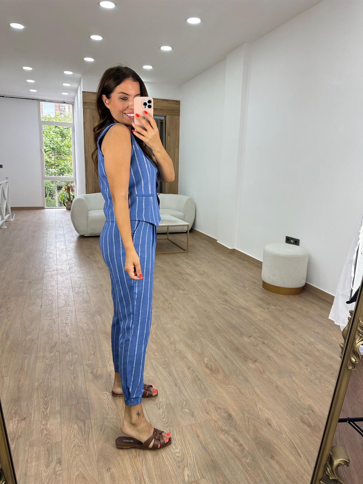 Tasarım Paça Yelekli Takım-Mavi