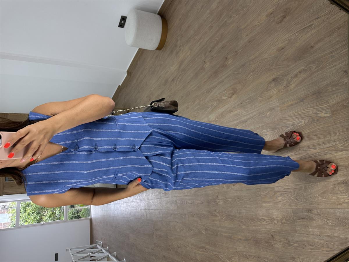 Tasarım Paça Yelekli Takım-Mavi