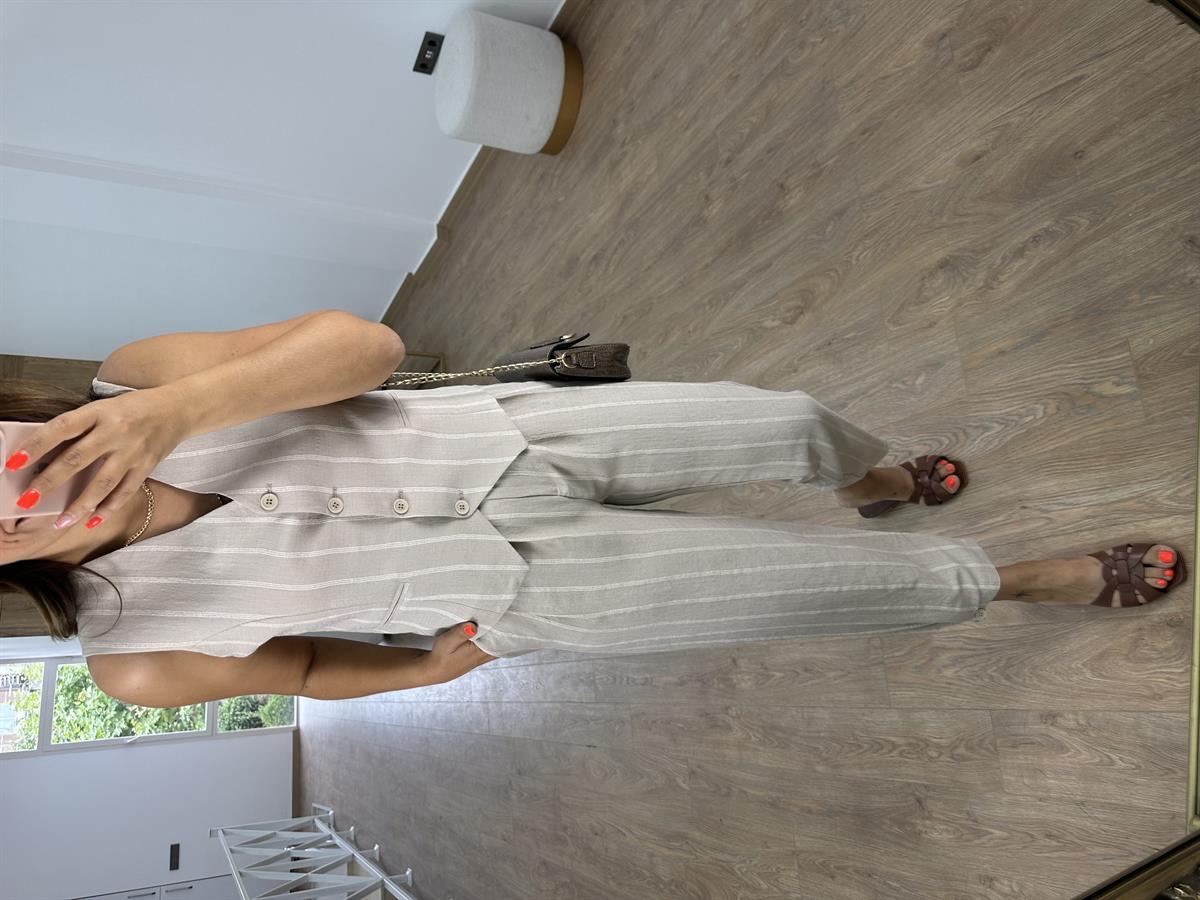 Tasarım Paça Yelekli Takım-Taş