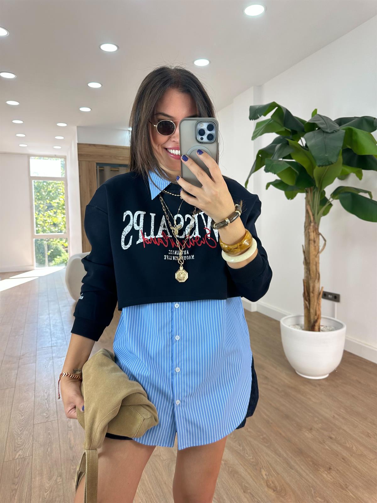 Tasarım Poplin Gömlek Sweatshirt Takım