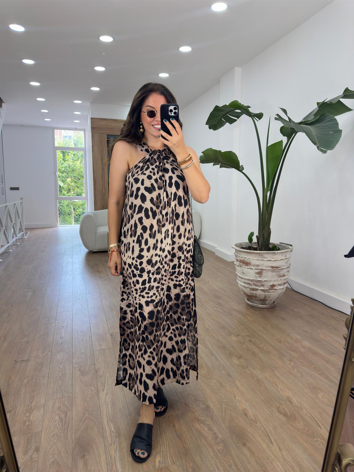 Tasarım Yaka Leopar Elbise