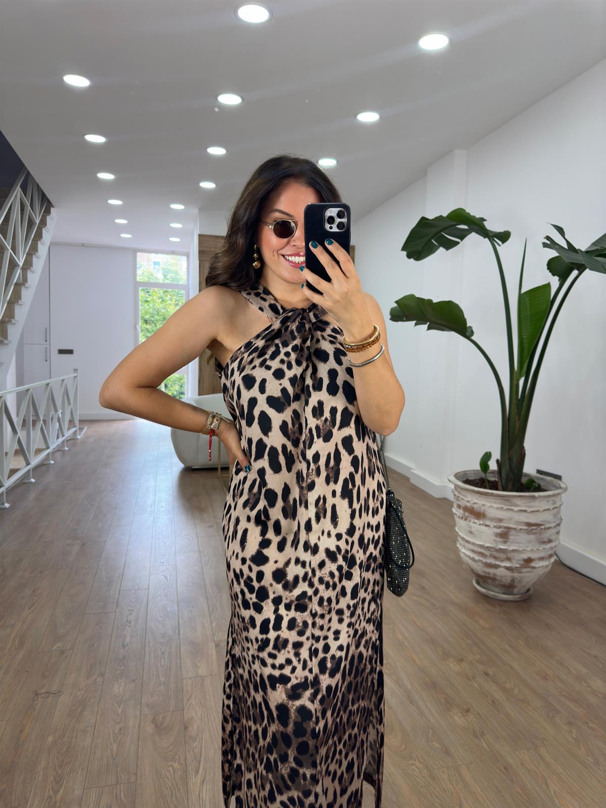 Tasarım Yaka Leopar Elbise