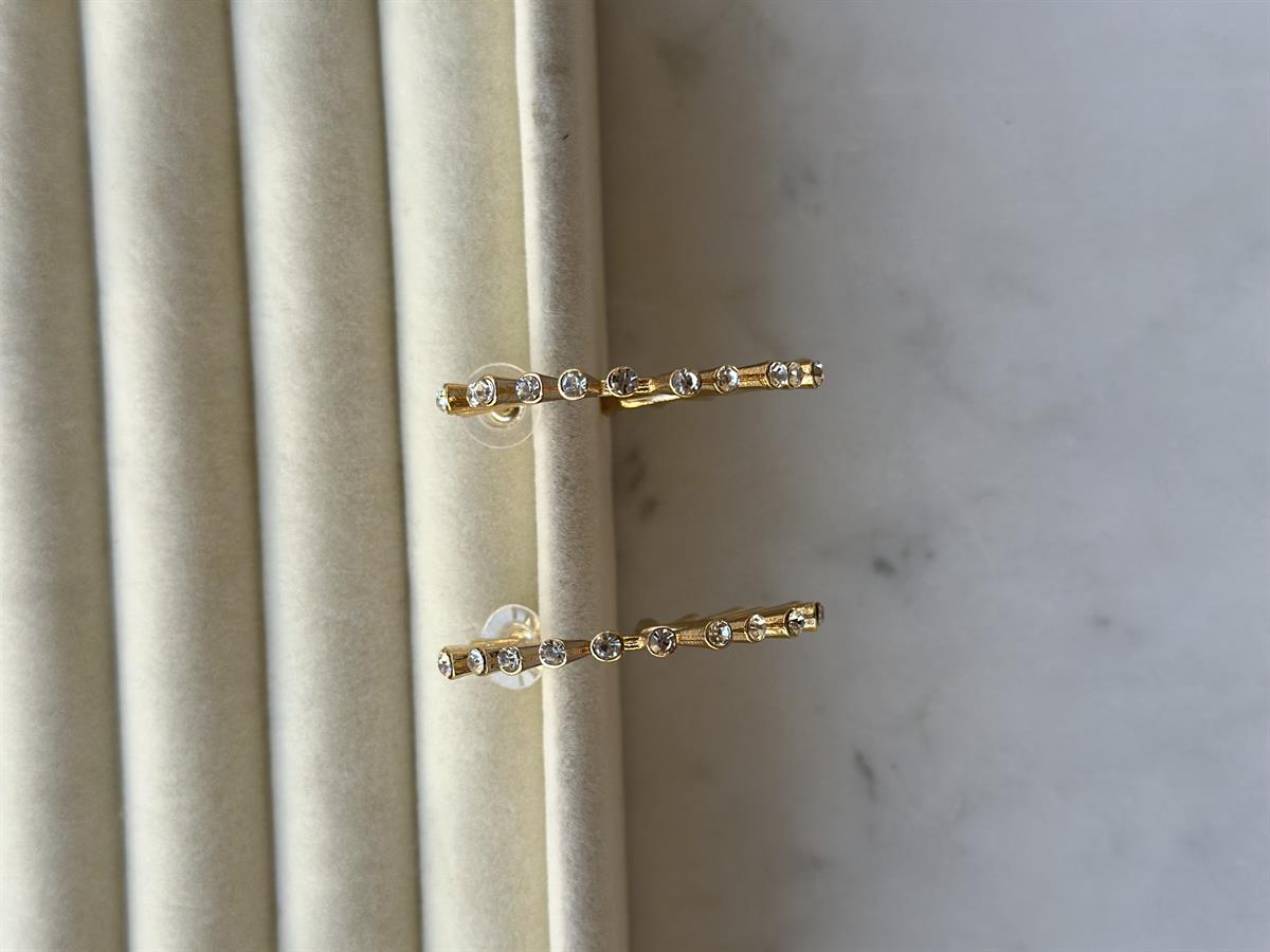 Taşlı Çubuklu Halka Gold Küpe 4cm